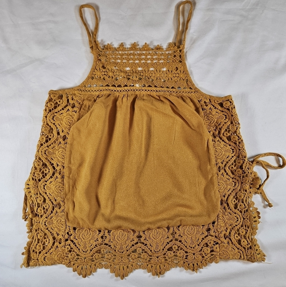 Aeropostale Juniors Gold Apron Crochet Lace Detail Side Tie Tank Top Size Medium